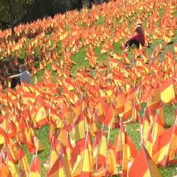 Video | Madrid herdenkt coronadoden met tienduizenden vlaggen