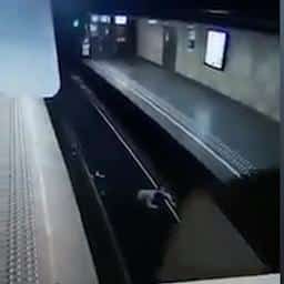 Video | Brusselse metro stopt nipt voor vrouw die op spoor wordt geduwd