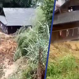 Video | Modderstromen sleuren huizen mee in Zuid-China