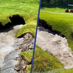 Video | Sinkhole slokt deel van Amerikaanse golfbaan op