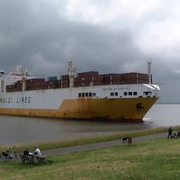 Video | Ruim 200 meter lang containerschip loopt vast voor kust bij Ritthem